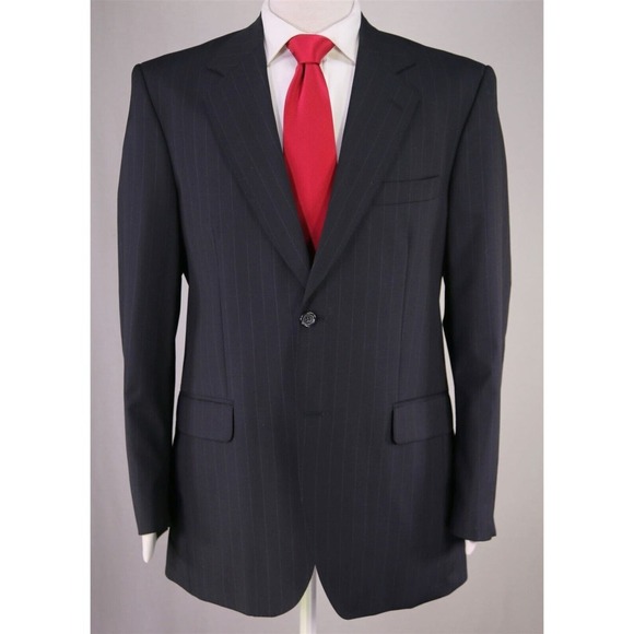 Glenmore Argentina Navy Blue Pinstripe Wool-Mohair Loro Piana Suit 40R - Picture 2 of 11